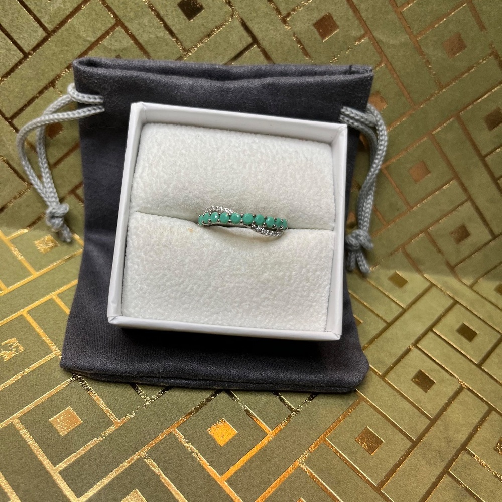 Bomb Party Ring Natural Green Aventurine Cubic Zirconia + Rhodium Plating View 3